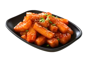 Photo sur Plexiglas Anti-reflet Manger deep fried Korean rice cake (Tteokbokki) with spicy sauce - Korean food style