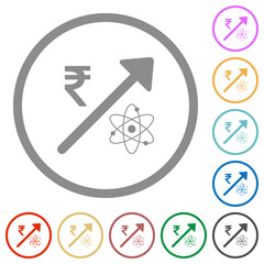 Rising atomic energy Indian Rupee prices flat icons with outlines