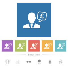 Fototapeta premium English Pound financial advisor flat white icons in square backgrounds