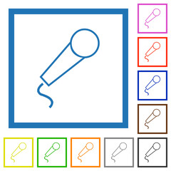 Microphone with wire outline flat framed icons