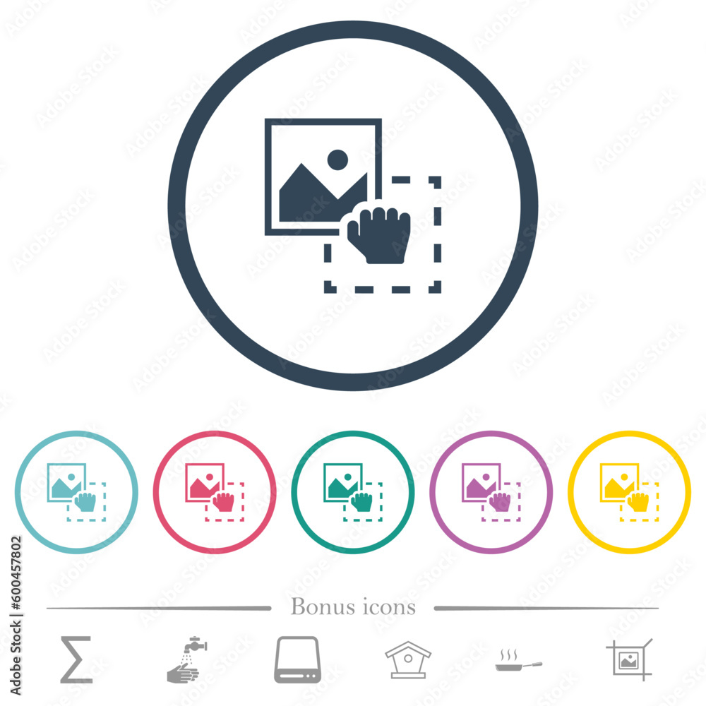 Poster grab image to upload flat color icons in round outlines