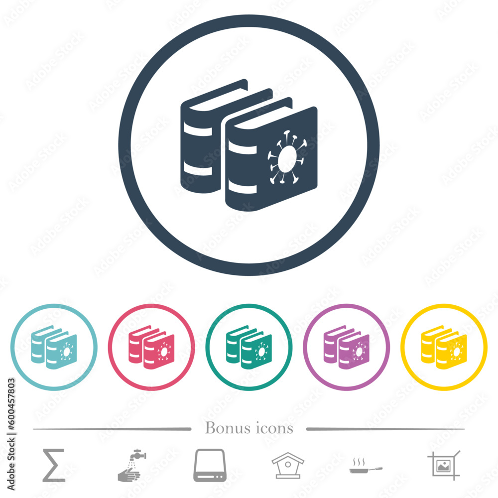 Poster covid documentation flat color icons in round outlines