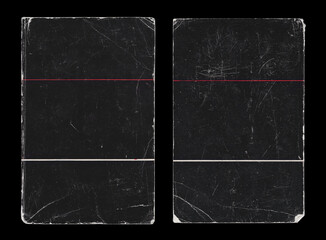Old Black Paper Book Cover Template Mock Up. Empty Damaged Grunge Aged Scratched Shabby Paper Cardboard Overlay Texture. - obrazy, fototapety, plakaty