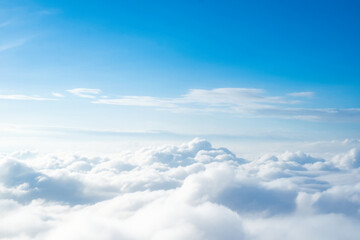 Beauty white cloudy on blue sky with soft sun light, Nature view soft white clouds on pastel blue sky background
