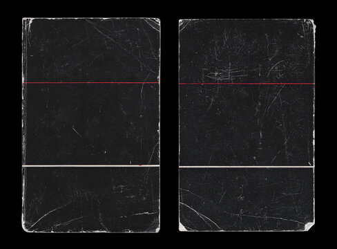 Old Black Paper Book Cover Template Mock Up. Empty Damaged Grunge Aged Scratched Shabby Paper Cardboard Overlay Texture.