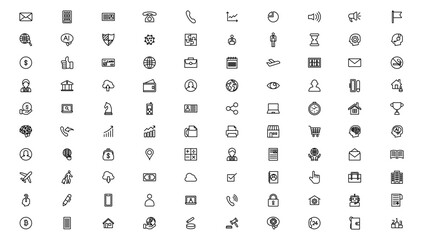 Business icons. Business and Finance web icons in line style. Money, bank, contact, infographic. Icon collection.
