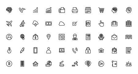 Business icons. Business and Finance web icons in line style. Money, bank, contact, infographic. Icon collection.