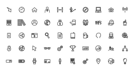Business icons. Business and Finance web icons in line style. Money, bank, contact, infographic. Icon collection.