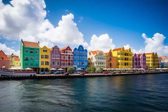 Colorful buildings and harbor in Willemstad, Curacao, Netherlands Antilles. Generative AI