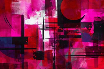 An abstract geometric artwork with a fuchsia-colored palette, against a textured background. Concept a sense of modern and contemporary art. For wall decor, wallpaper, poster, print. Generative AI