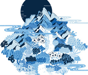 Illustration capturing the poetic beauty of mountain landscapes in Korea	 - 600458409