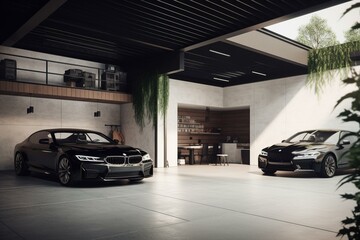 A contemporary garage with natural elements. Generative AI