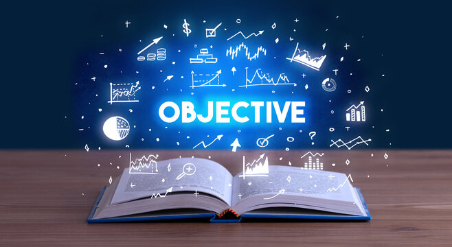 Business inscription coming out from an open book