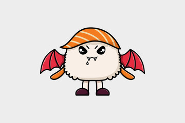 Cute mascot cartoon Sushi character as dracula with wings in cute modern style 