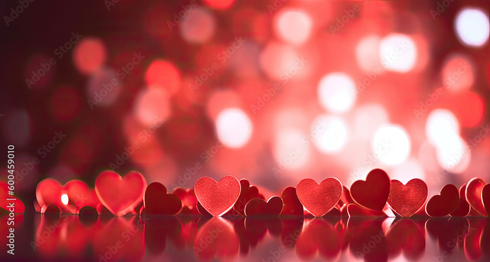 Canvas Prints romantic creative valentine's day red background with sparkling bokeh hearts. generative ai.