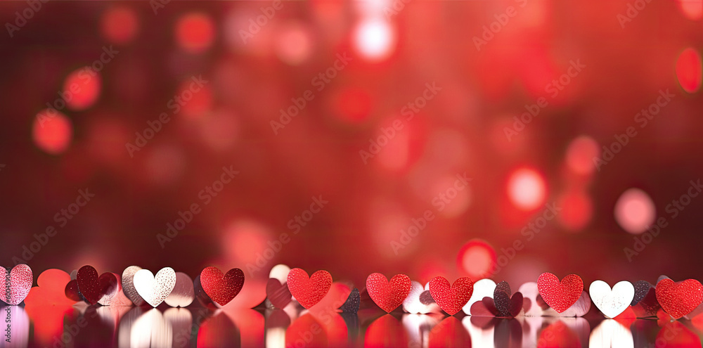 Canvas Prints romantic creative valentine's day red background with sparkling bokeh hearts. generative ai.
