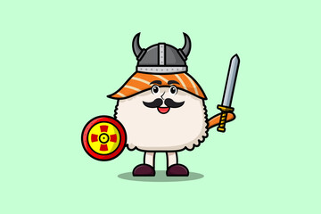Cute cartoon character Sushi viking pirate 
