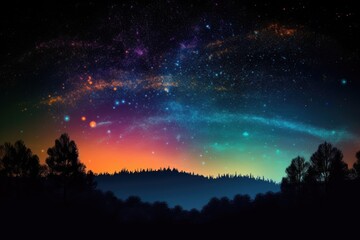 Fototapeta na wymiar Night galaxy sky over the lake. Generative AI.