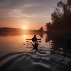Kayak Sunset Panorama. Generative AI