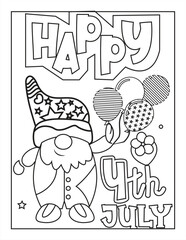4th of July American Independence Day coloring page for kids and adults, 4th July coloring page