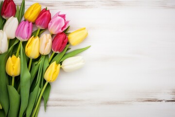 Colorful Tulip bouquet flower beautiful arrangement plain color background AI Generated