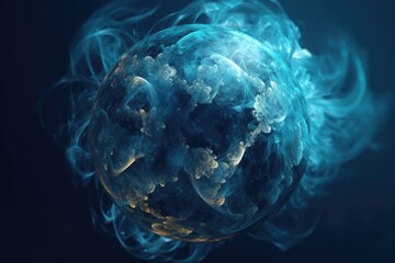 Blue magic sphere abstract inside the crystal ball with dark background. Generative AI.