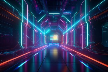 Colorful futuristic backdrop with neon lighting effects. Generative AI