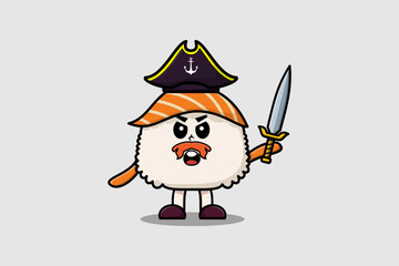 Cute cartoon character Sushi pirate illustration in modern style design