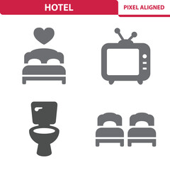 Hotel Icons. Room, Bed, TV, Toilet Vector Icon