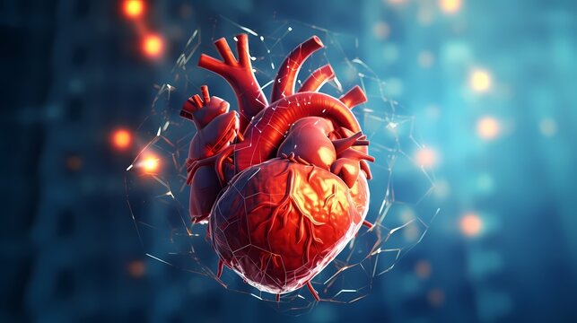 Anatomy of Human Heart on medical background. 3d render. Generative Ai.