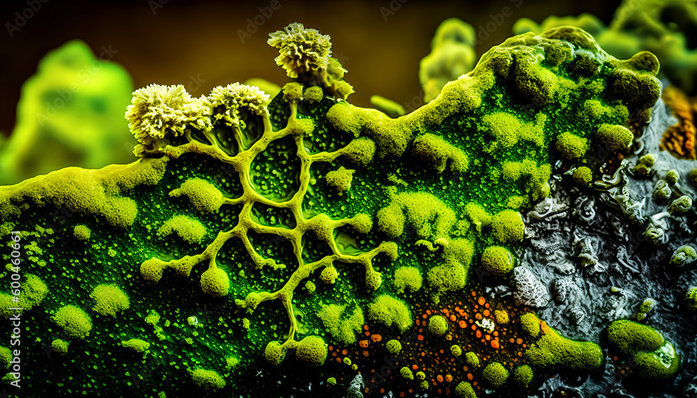 Poster wet and damp green algae lichen macro image