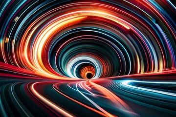 Abstract Long Exposure Dynamic Colourful Colorful Motion Movement Speed Light Trails Background Generative AI