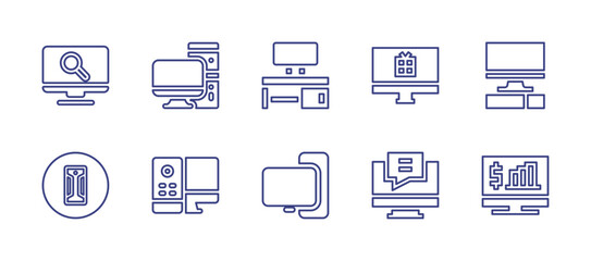 Computer line icon set. Editable stroke. Vector illustration. Containing monitor, computer desktop, computer, pc.