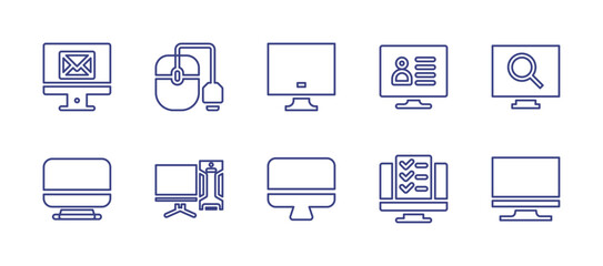 Computer line icon set. Editable stroke. Vector illustration. Containing computer screen, computer mouse, user, search, computer, personal computer, pc, usability.