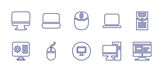 Computer line icon set. Editable stroke. Vector illustration. Containing monitor, laptop, mouse, desktop computer, computer tower, web development, desktop, computer.