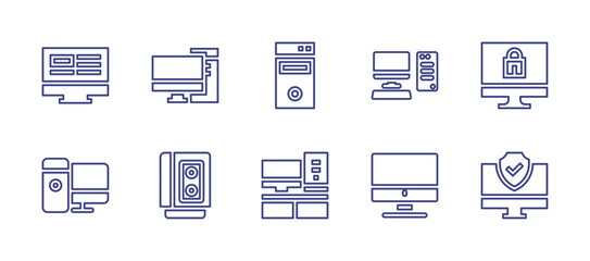 Computer line icon set. Editable stroke. Vector illustration. Containing computer, computer tower, personal computer, computer desktop.