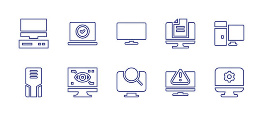 Computer line icon set. Editable stroke. Vector illustration. Containing computer, check, television, personal computer, alert, computer settings.