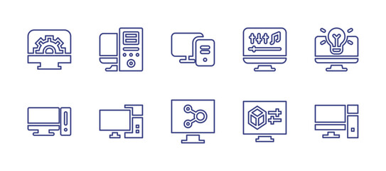 Computer line icon set. Editable stroke. Vector illustration. Containing engineering, computer, pc, application, computer desktop.