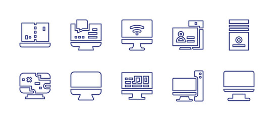 Computer line icon set. Editable stroke. Vector illustration. Containing pc game, computer, personal computer, pc, computer monitor.