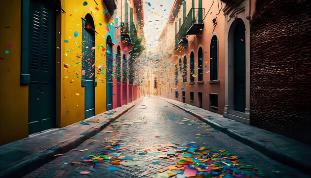 Fototapeta colorful confetti on the street