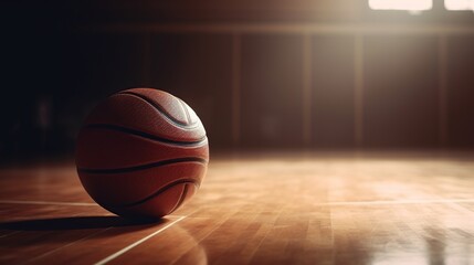 Close up of a basketball on a basketball court with copy space, Generative AI
