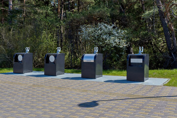 Underground garbage containers. Waste sorting. Modern collection packaging, ecology and nature...