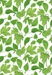 SF_Hand Painted, Spring Floral Leaves, Foliage, Green, Tossed Repeat, Botanical, Digitized, Vector, Scalable, Editable