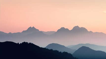 Sunset in the mountains, seen for far away, Generative AI