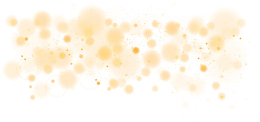 Golden shining bokeh lights with glowing particles on transparent background. PNG.