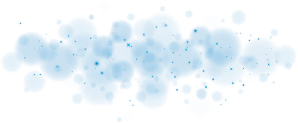 Blue shining bokeh lights with glowing particles on transparent background. PNG.