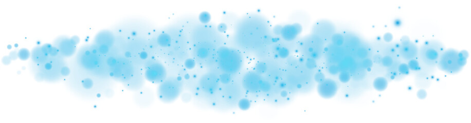 Blue shining bokeh lights with glowing particles on transparent background. PNG.