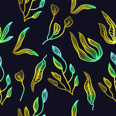 Fototapeta premium Exotic Seamless Floral Pattern with Colorful Gradient Style. Hand Drawn Flowers Background. Floral Motif for Fashion, Wallpaper, Wrapping Paper, Background, Fabric, Textile, Apparel, and Card Design