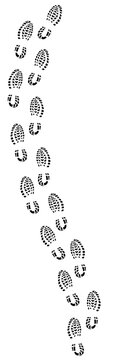 Tracking track footprints human shoes on white transparent background, Vector illustration 