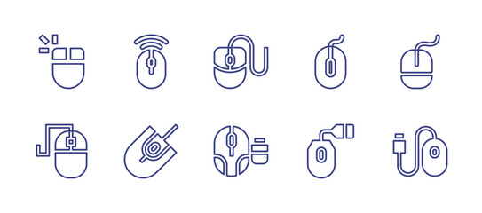 Mouse line icon set. Editable stroke. Vector illustration. Containing computer mouse, wireless mouse, mouse, mouses.